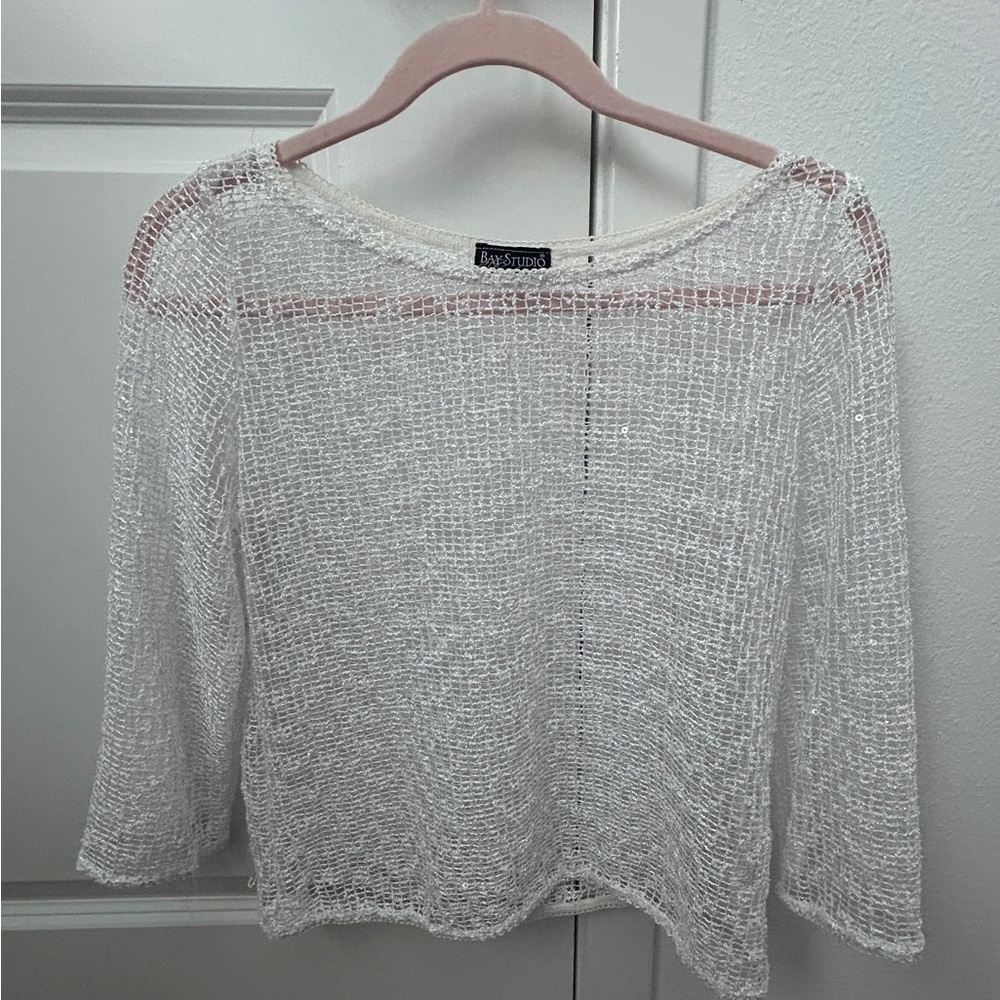 White Sheer Knit Top w/ Sequins